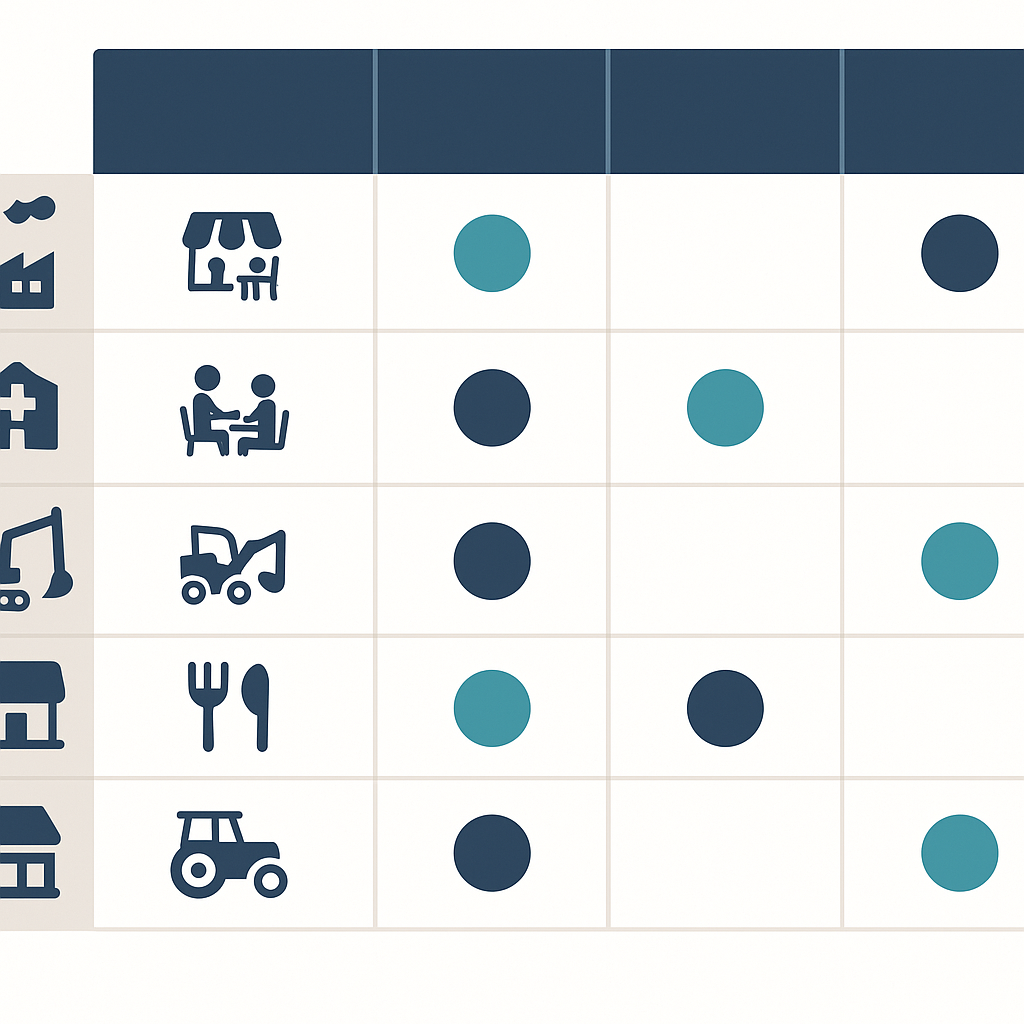 業種別おすすめリースタイプのマトリクス