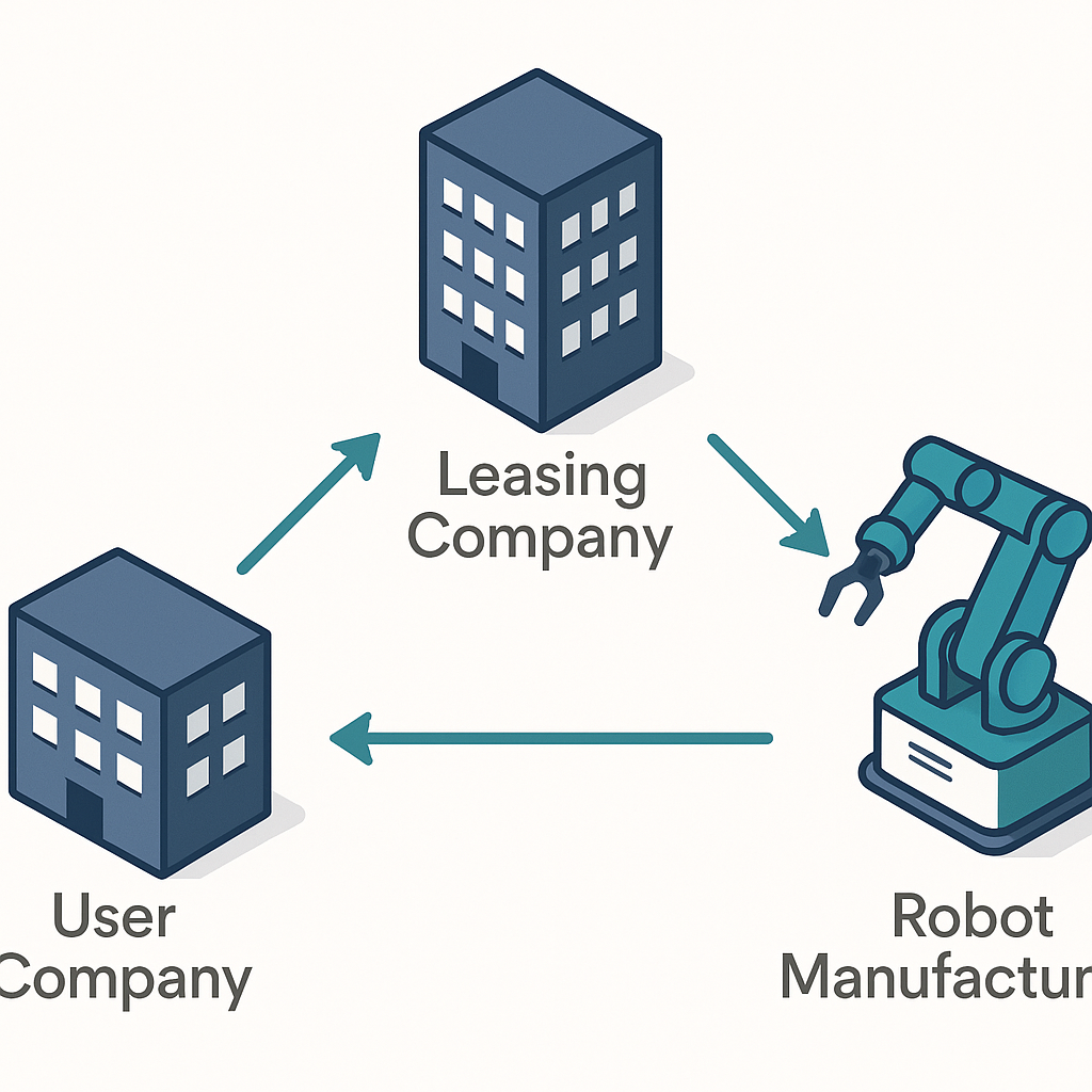 リース取引の仕組み：利用企業・リース会社・ロボットメーカーの3者関係